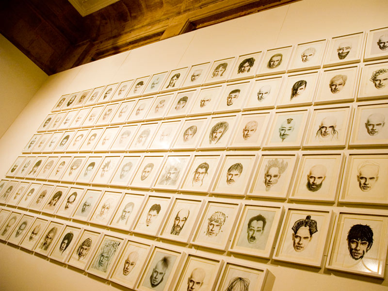 ?99 Self Portraits?, pen, felt tip pen and ink on paper by Ayaz Jokhio.