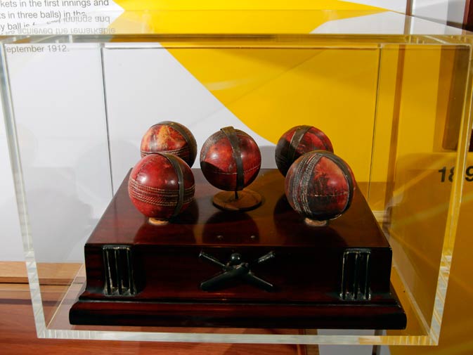 Trophy cricket balls from American cricketer Bart King is part of the exhibition.