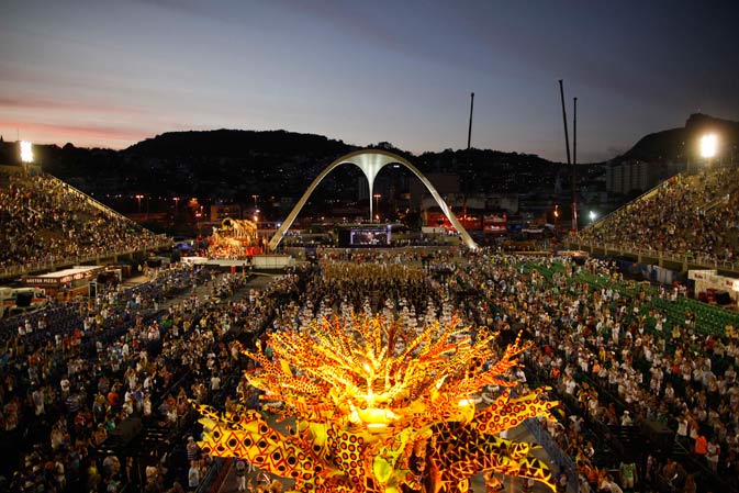 Dancers of Vila Isabel samba school parade during carnival celebrations at the Sambadrome in Rio de Janeiro, Brazil, Monday Feb. 20, 2012. Millions watched the sequin-clad samba dancers at Rio de Janeiro's iconic Carnival parade.?AP Photo