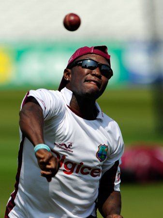 West Indies' Fidel Edwards throws a ball during a net practice session at the Trent Bridge cricket ground. ? Photo by AP