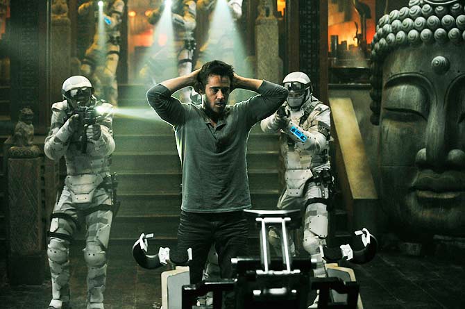 Actor Colin Farrell is shown in a scene from the film ?Total Recall?