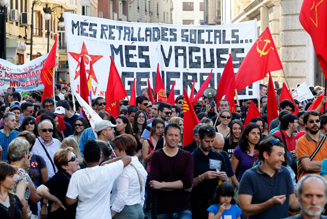 People march during a general students and teachers' strike against educational cuts imposed by the Spanish government, in central Valencia. ? Photo by Reuters