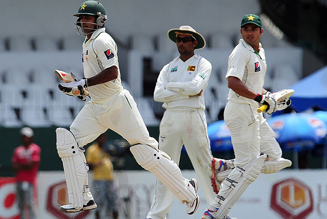 Hafeez (172) put on 256 runs for the unbroken second wicket with Azhar Ali (92 not out) after sharing an opening stand of 78 with Taufeeq Umar (65). -Photo by AFP