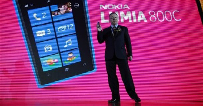 Nokia Nokia CEO Stephen Elop announces the launch of the company's new Lumia 800C smartphone in Beijing, China. – AP