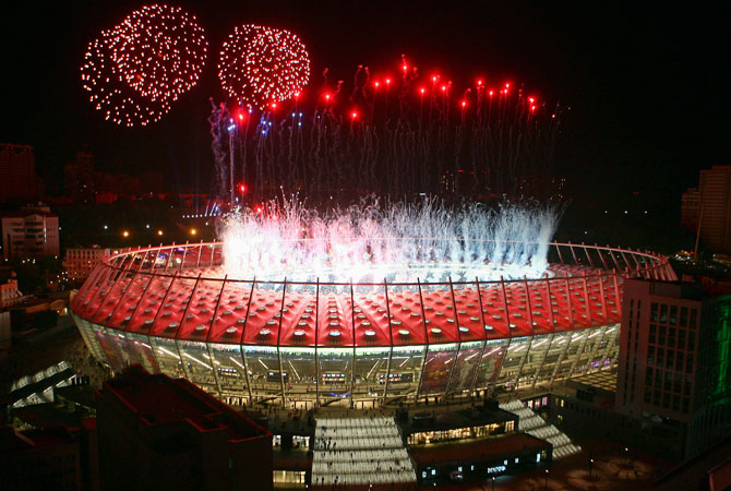 Fireworks explode in the sky over the Olympic stadium after the Euro 2012 final match between Spain and Italy. ? Photo by Reuters