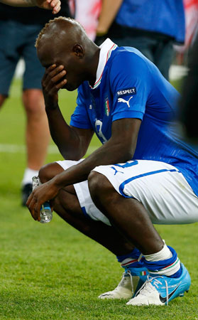 Italy's Mario Balotelli reacts after losing the Euro 2012 final against Spain. ? Photo by Reuters