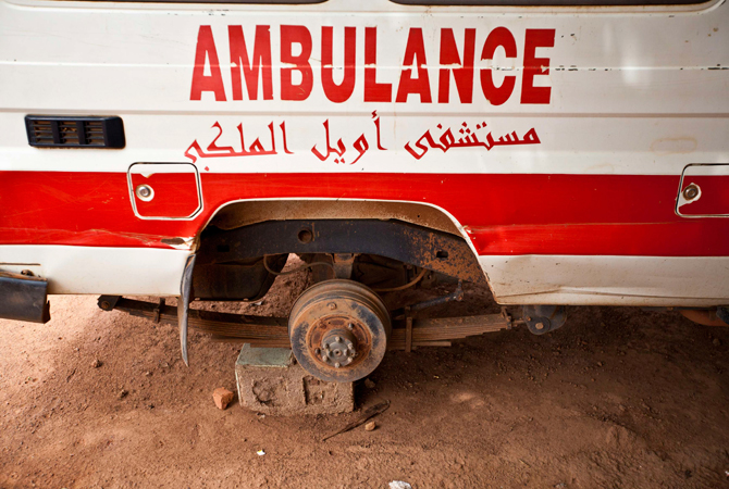 A detail of one of a few broken ambulances at the Aweil State Hospital, the only hospital in the South Sudanese state of Northern Bahr el Ghazal June. As in many developing nations, international aid is both an invaluable help to South Sudan and a crutch that sometimes enables it to avoid reality. – Photo by Reuters