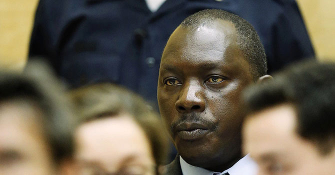 Congolese warlord Thomas Lubanga Dyilo sits in the ICC courtroom in the Hague