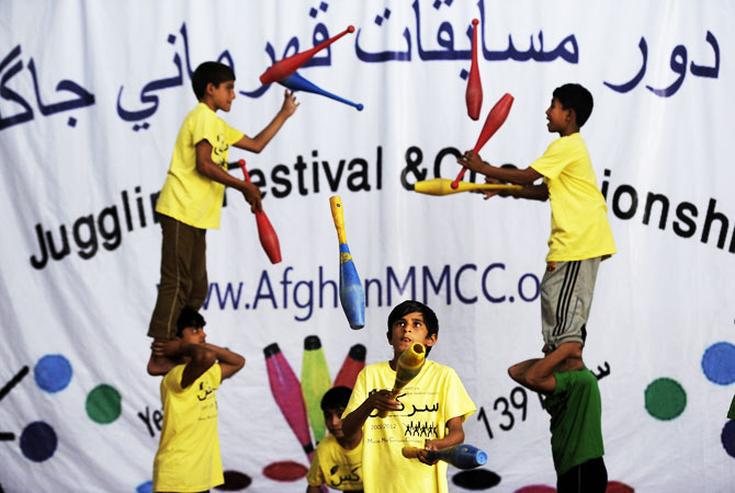 Afghan jugglers perform during the Championships.