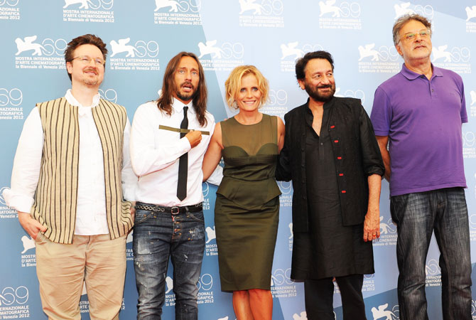 (From L) The Opera Prima jury, Matt Reeves, Bob Sinclar, Isabella Ferrari Preident Shekhar Kapur and Michel Demopoulos pose during a photocall at the festival.