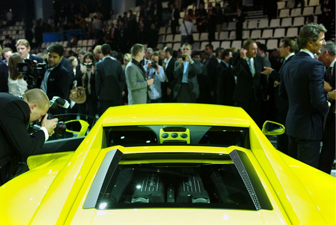 A Lamborghini Murcielago is pictured at the end of the Volkswagen Group Night, in Paris. The Paris Auto Show that will take place from Sept. 29 to Oct. 14.