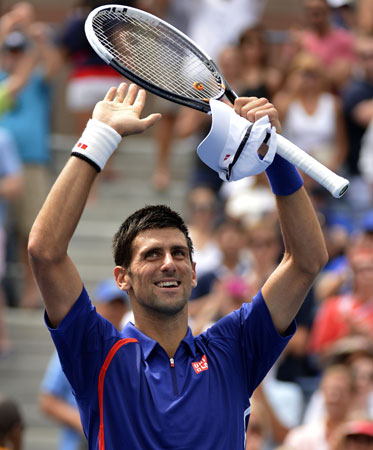 Novak Djokovic of Serbia (2) after winning against Julien Benneteau of France (31) during their 2012 US Open men's singles match.