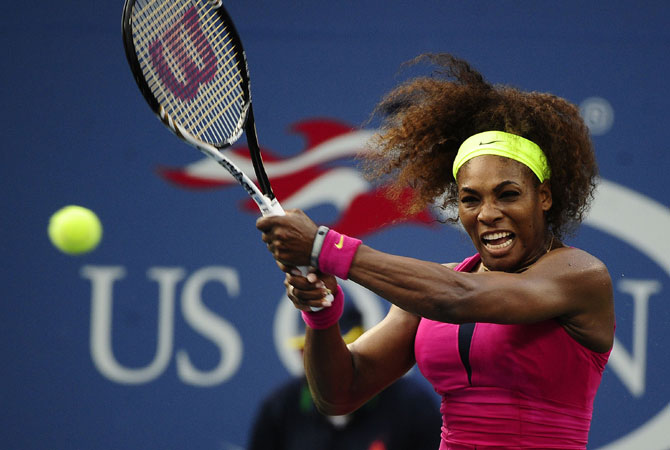 A thunderous return from Serena Williams of the US against Italys' Sara Errani. -Photo by AFP