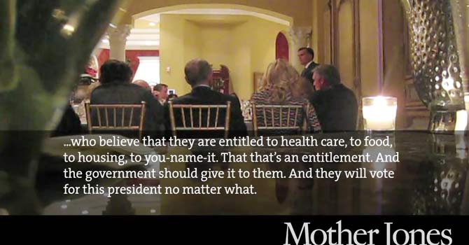 romney-video-grab-ap-670 In this video framegrab from a May 17, 2012 video provided by Mother Jones Video, Republican presidential candidate Mitt Romney speaks at a $50,000-a-plate fundraiser at a Florida fundraiser. — Photo by AP via Mother Jones video