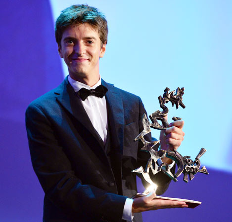 Italian actor Fabrizio Falco holds Marcello Mastroianni Award for the Best Young Actor or Actress he received for ?Bella addormentata? and ?E stato il figlio?.