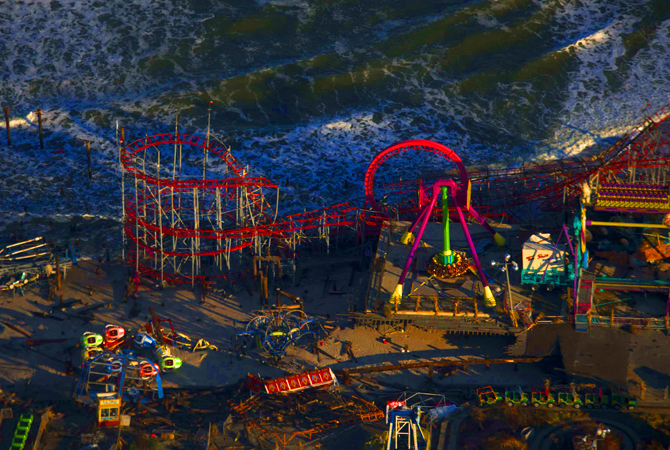 Rides at the Funtown Amusement Pier are seen destroyed in this aerial view over Seaside Heights, New Jersey, almost a month the area was hit by Hurricane Sandy.?Photo by Reuters