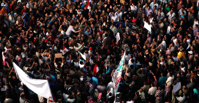 egypt-anti-morsi-protest-cairo-reut-670 Anti-Morsi protesters chant anti-government and anti-Muslim Brotherhood slogans as they gather at Tahrir Square in Cairo November 27, 2012. Opponents of President Mohamed Morsi rallied in Cairo's Tahrir Square for a fifth day on Tuesday, stepping up calls to scrap a decree they say threatens Egypt with a new era of autocracy. – Photo by Reuters