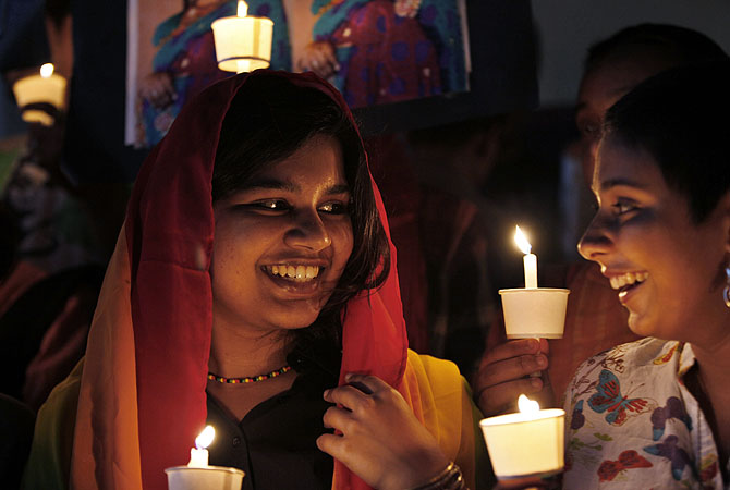 Members of the transgender community participate in a candlelight vigil on the first day of Bengaluru Pride and Karnataka Queer Habba (festival) 2012 in remembrance of those from their community who died the past year, in Bangalore, India. The vigil was also held to protest daily harassment, violence and discrimination faced by the gay, lesbian, bisexual, inter-sex and transgender community.?Photo by AP