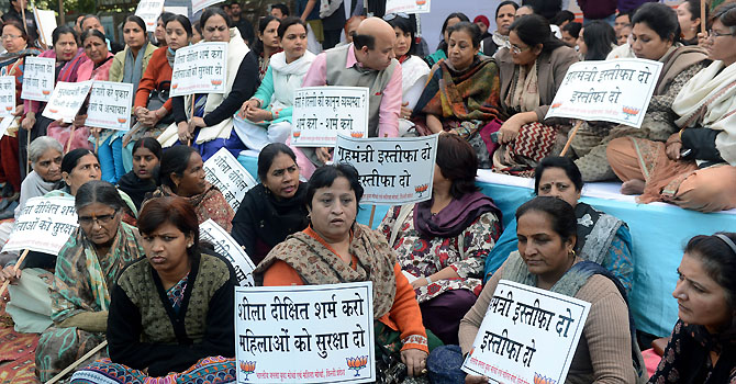 Activists from India's main opposition Bharatiya Janata Party (BJP) shout anti-government and police slogans as they demand the resignation of The Delhi Chief Minister during a protest in New Delhi on December 19, 2012, following the gang-rape of a student. — Photo by AFP/File