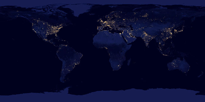 A NASA handout released December 5, 2012 of a composite image of Asia and Australia at night, assembled from data acquired by the Suomi NPP satellite in April and October 2012.