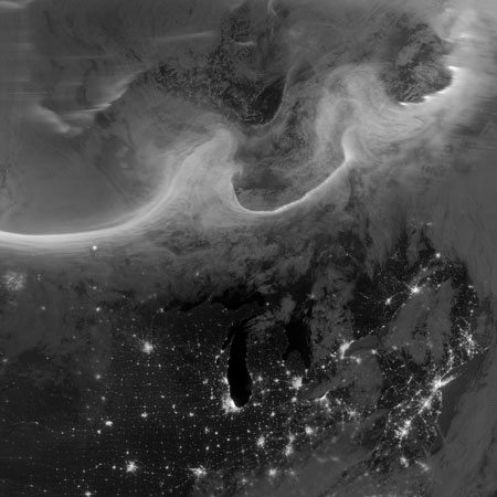 Night time view of Auroras over Canada in this October 8, 2012 satellite image courtesy of NASA.