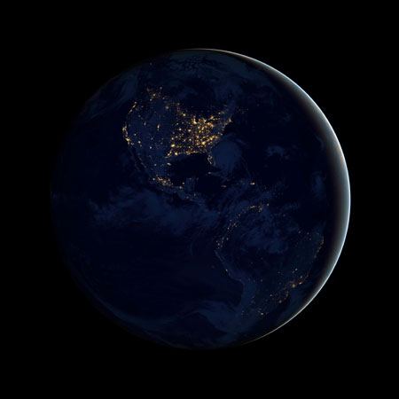 Lights in North, Central and South America are seen in this April 18, 2012 satellite image courtesy of NASA.