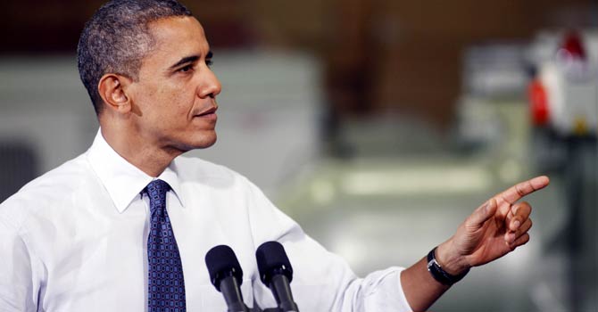 US President Barack Obama speaks at The Rodon Group manufacturing facility on November 30, 2012 in Hatfield, Pennsylvania. Obama made a case for action on “fiscal cliff” legislation and urged congress to work together for a solution. – Photo by AFP