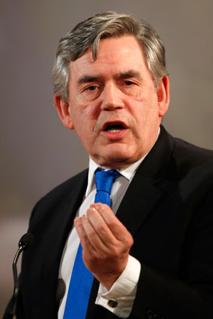 Gordon Brown, former British Prime Minister and UN Special Envoy for Global Education, delivers a speech during the event ?Stand up for Malala, Girls' education is a right!? during the United Nations Human Rights Day at the Unesco headquarters in Paris December 10, 2012. A special tribute was paid to Malala Yousafazi, the teenage Pakistani schoolgirl shot by the Taliban after advocating education for girls, at the British hospital where she is being treated.