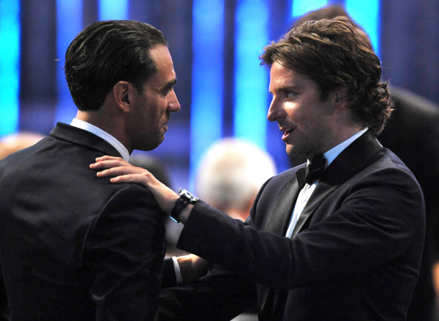 Bobby Cannavale and Bradley Cooper speak in the audience. ?Photo by AP
