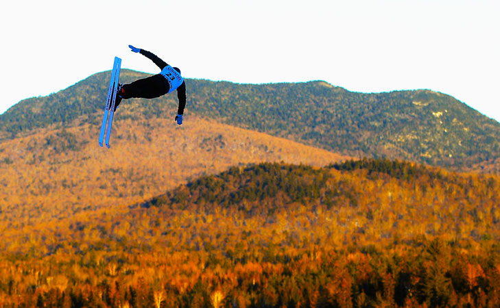 Alexei Grishin at the USANA Freestyle World Cup aerial competition. ?Photo by AFP