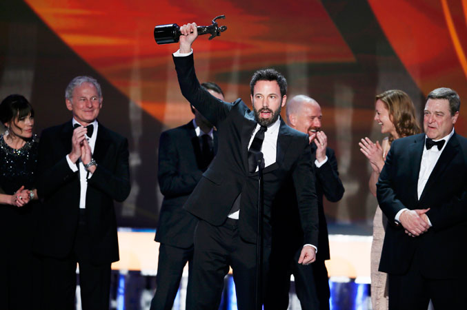 Ben Affleck accepts the award for ?Outstanding Ensemble Cast in a Motion Picture? for ?Argo?. ?Photo by Reuters
