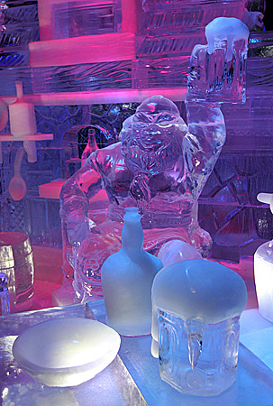 A 'dwarf' made of ice, drinks a pint of beer, at the Ice Sculpture festival in Bruges, Belgium, Friday, January 4, 2013. ? AP Photo
