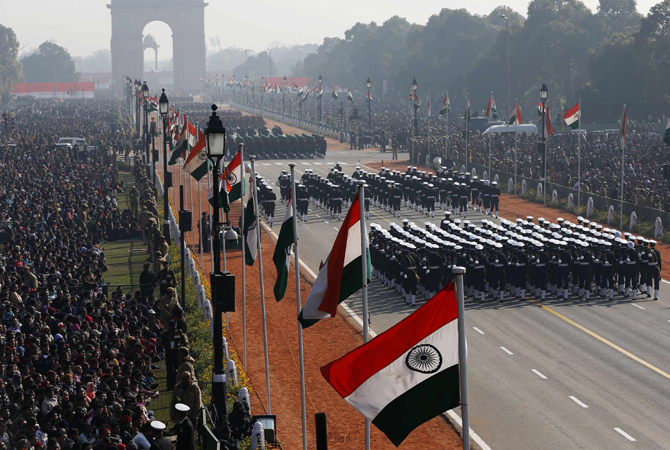 Indian soldiers march during the Republic Day parade in New Delhi January 26, 2013. India celebrated its 64th Republic Day.