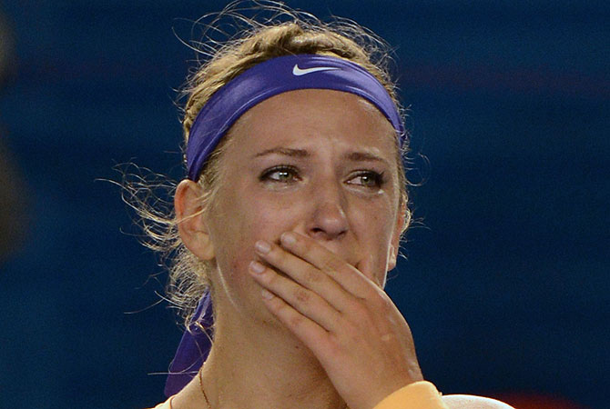 Azarenka, who broke down in tears and sobbed into her towel when the match ended, claimed her second major title and retained the No. 1 ranking. -Photo by AFP