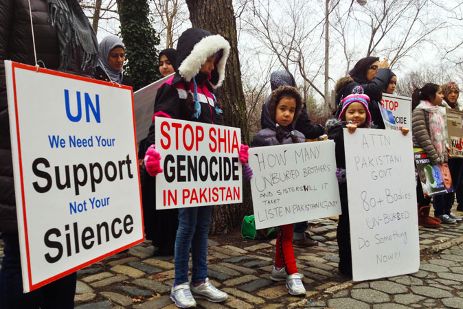 Children who join the protest outside the Counsul General Pakistan in New York City, USA. ?Photo by Shehzad Hameed Ahmad for Dawn.com