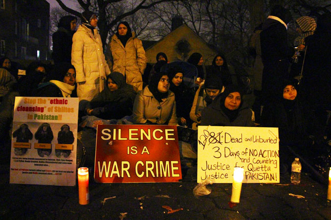 Women making a stand against the killing of Shias in New York City. ?Photo by Sadef Ali Kully/Dawn.com