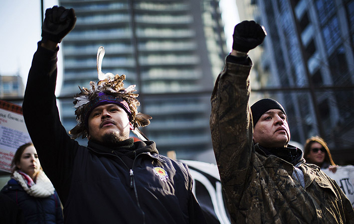 First Nations protesters take part in the "Idle No More" demonstration in Toronto.?Photo by Reuters