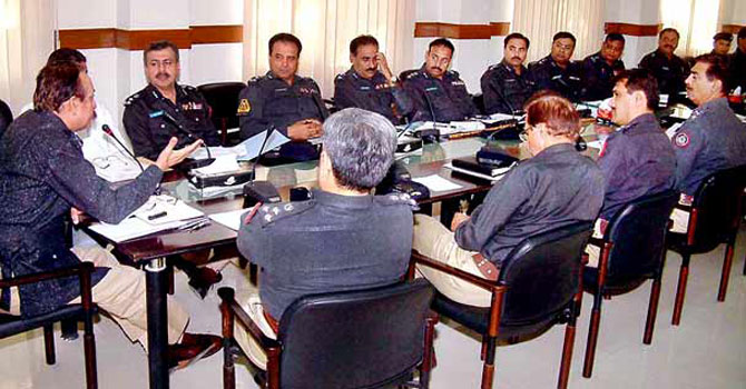 A high level meeting of police officials in Karachi. -APP (file photo)