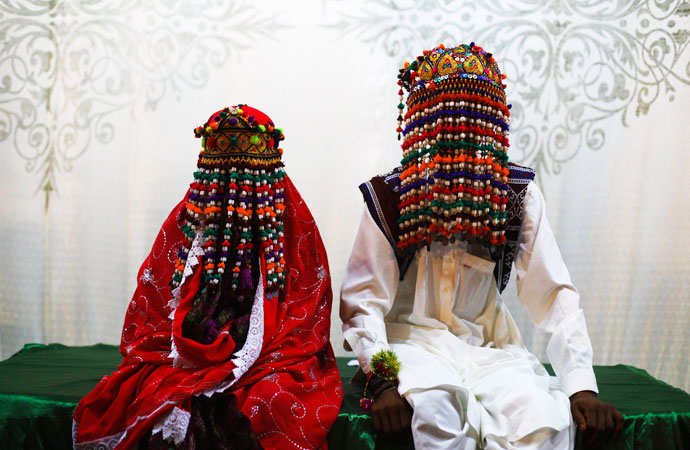 A couple waits for their wedding to start.