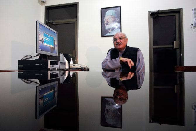 Mian Hussain of the ANP and candidate for the upcoming elections, sits at his desk during an interview with Reuters at his party office in Peshawar. One of Pakistan's most high-profile anti-Taliban politicians, Hussain hasn't been to a single public event since campaigning for the May 11 election kicked off. A fiery orator who once electrified big rallies, he now makes short speeches by telephone to small huddles of supporters meeting in secret. For the spokesman of the ANP, it's just too dangerous to go out.