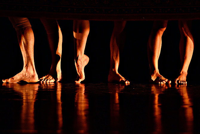 Dancers perform on stage during a rehearsal of the ballet "Les Nuits" (The Nights) by French choreographer Angelin Preljocaj on April 27, 2013 at the Grand Theatre de Provence, in Aix-en-Provence, southern France, as part of the Marseille-Provence 2013 European capital of culture. — AFP Photo