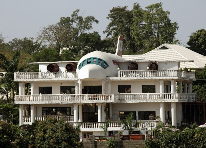 A house partially built in the shape of an airplane in Abuja, Nigeria.
