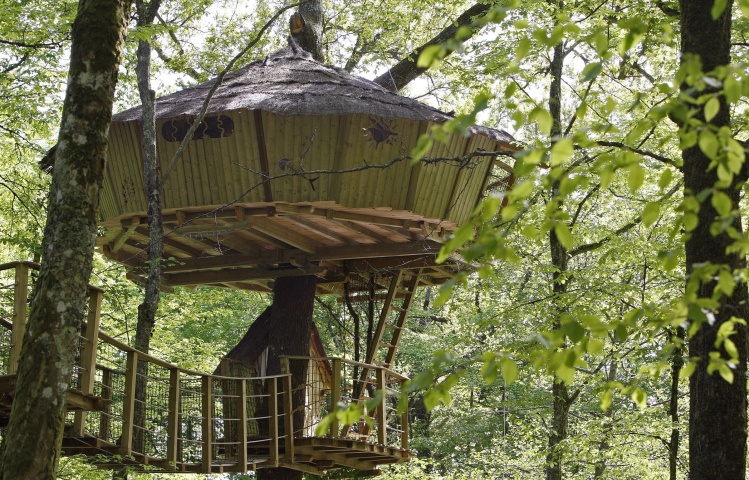 General view of a tree-house in Le Pian Medoc, southwestern France, April 24, 2009. France's Natura Cabana company rents various cabins perched in the trees for ecological holidays.