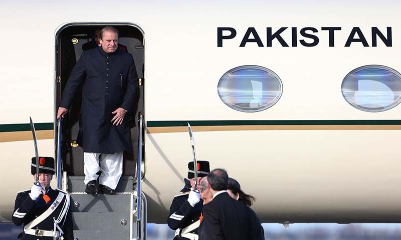 Pakistani Prime Minister Nawaz Sharif arrives at Schiphol airport in Amsterdam on March 23, 2014 ahead of the March 24-25 Nuclear Security Summit (NSS) in The Hague. — Photo by AFP
