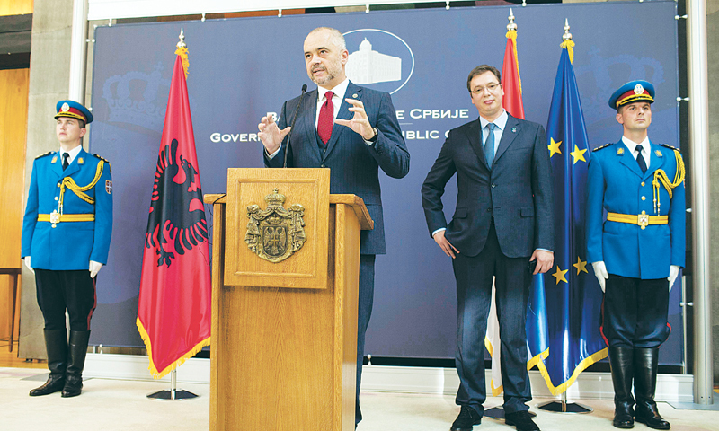 Albanian Pm Arrives In Serbia On Historic Visit Newspaper Dawn Com Serbian Prime Minister Aleksandar Vucic Right And His Albanian Counterpart Edi Rama Centre