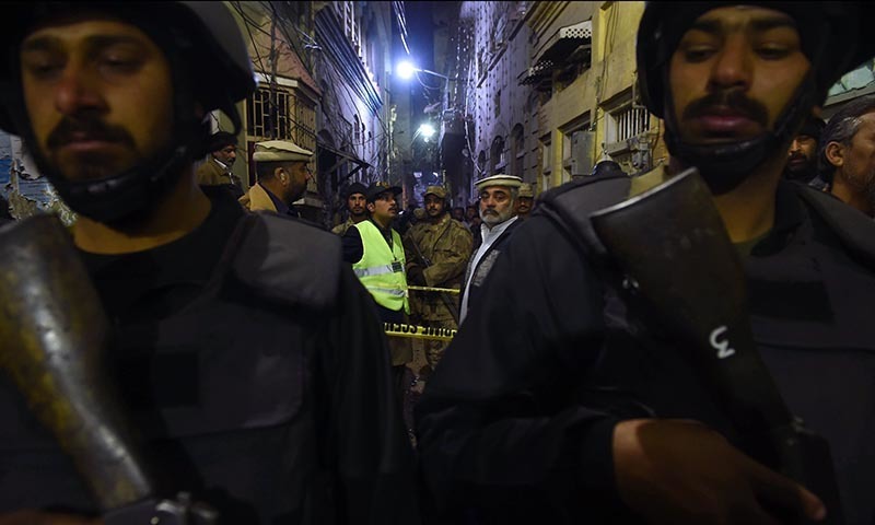 Security forces secure the site of a blast in Rawalpindi on January 9, 2015. — AFP