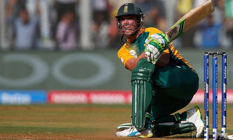 South Africa's AB de Villiers watches his shot. — Reuters