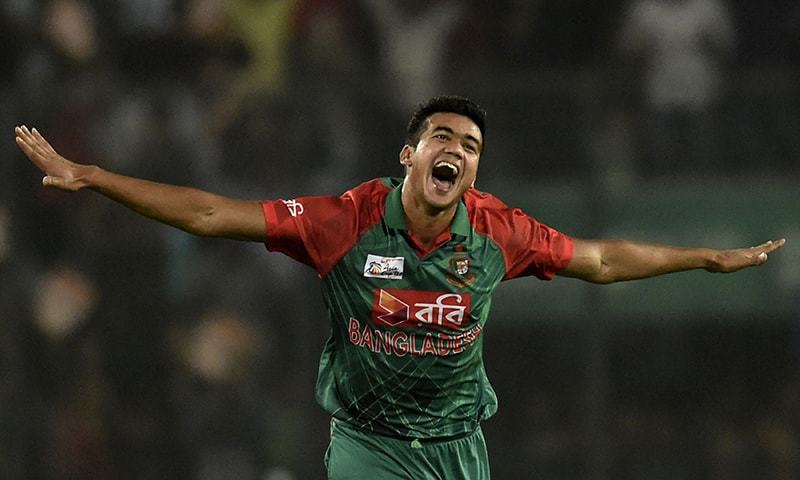 Bangladesh cricketer Taskin Ahmed reacts after taking a wicket. — AFP/File
