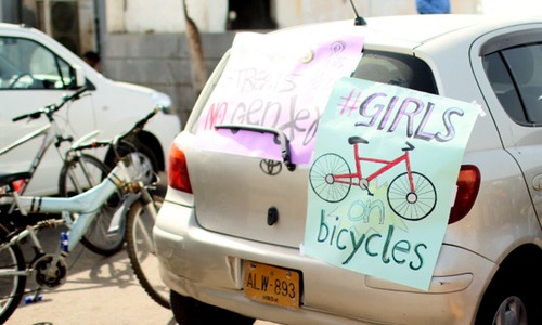 In pictures: Girls ride bikes in rally against harassment
