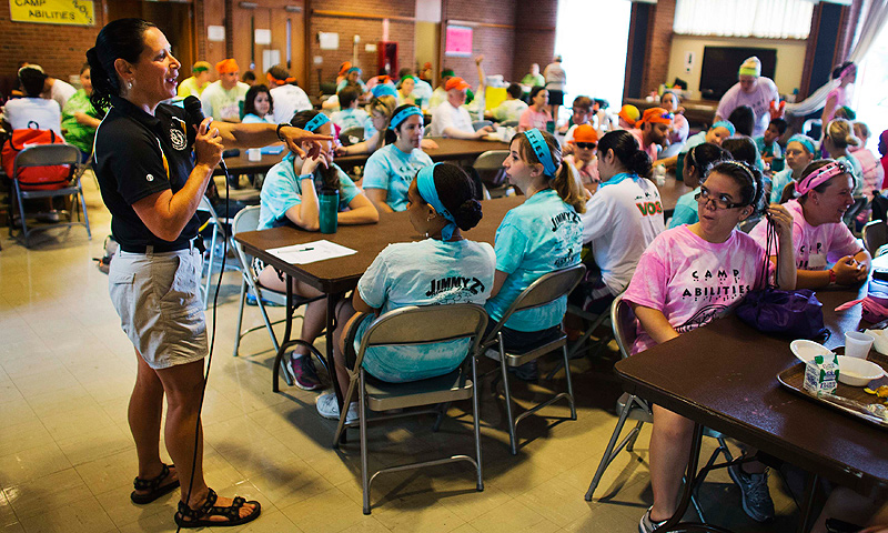 Dr. Lauren Lieberman, the director of Camp Abilities, speaks to the camp participants in Brockport, New York.